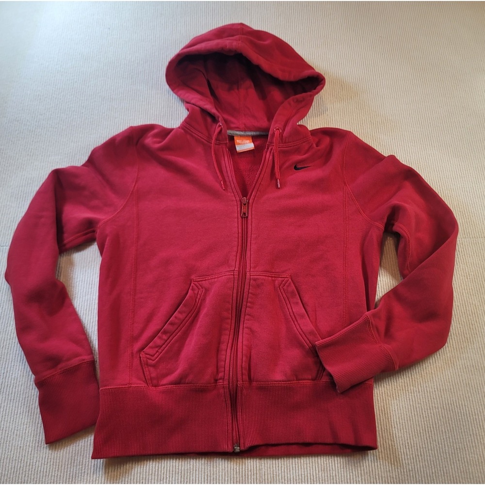 Y2K Zip up Nike Red hoodie size small front black swoosh long sleeve fleece